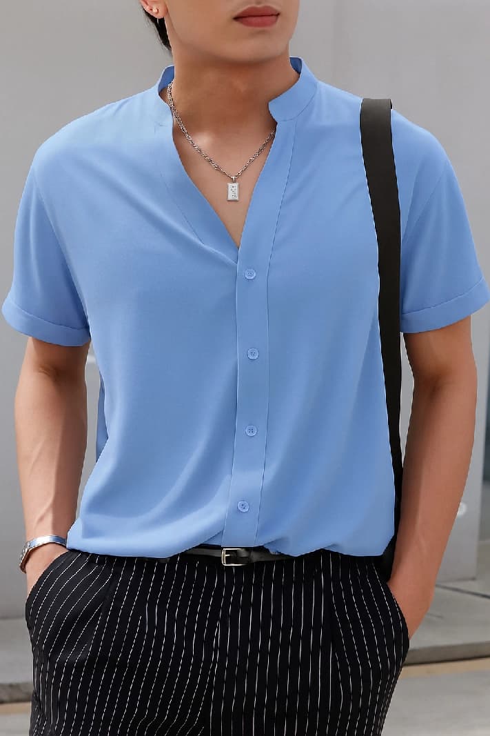 Men's Blue Casual Soft Tech Japan Shirt