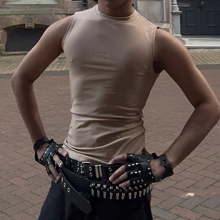 Men's Beige Casual Solid Slim Fit Tank