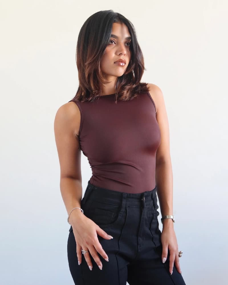 Women's Brown Casual Soft Backless Boat Neck Tank Top