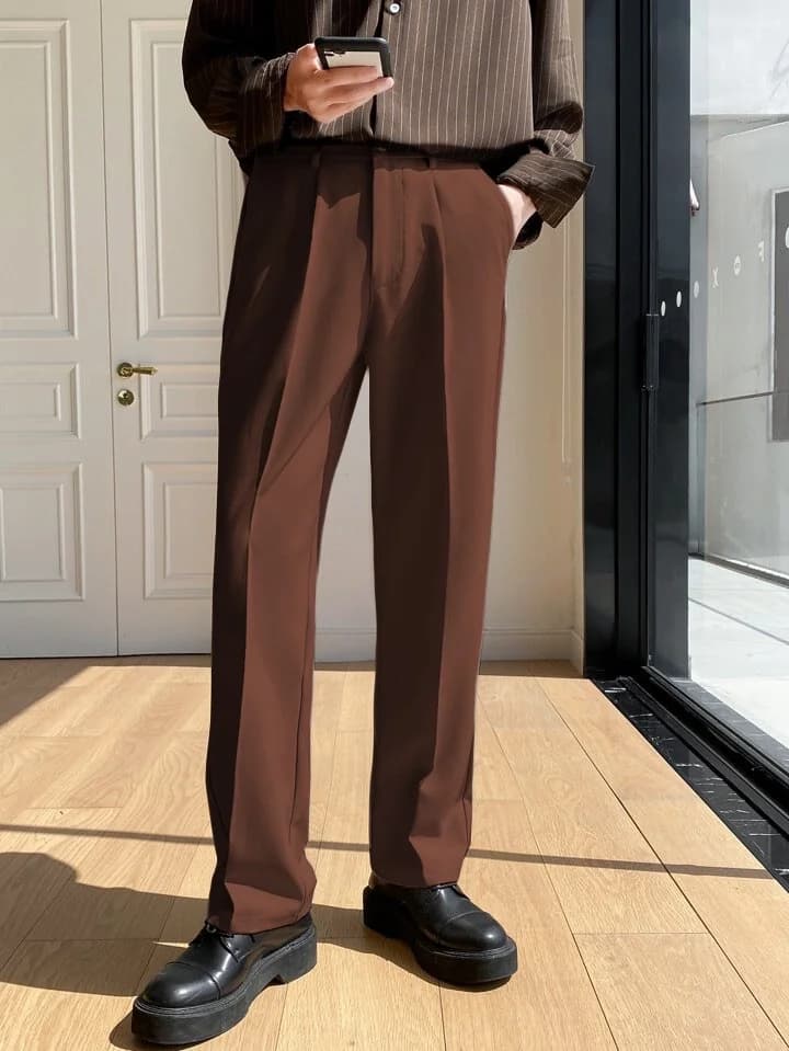 Men's Brown Formal Solid Straight Fit Trouser