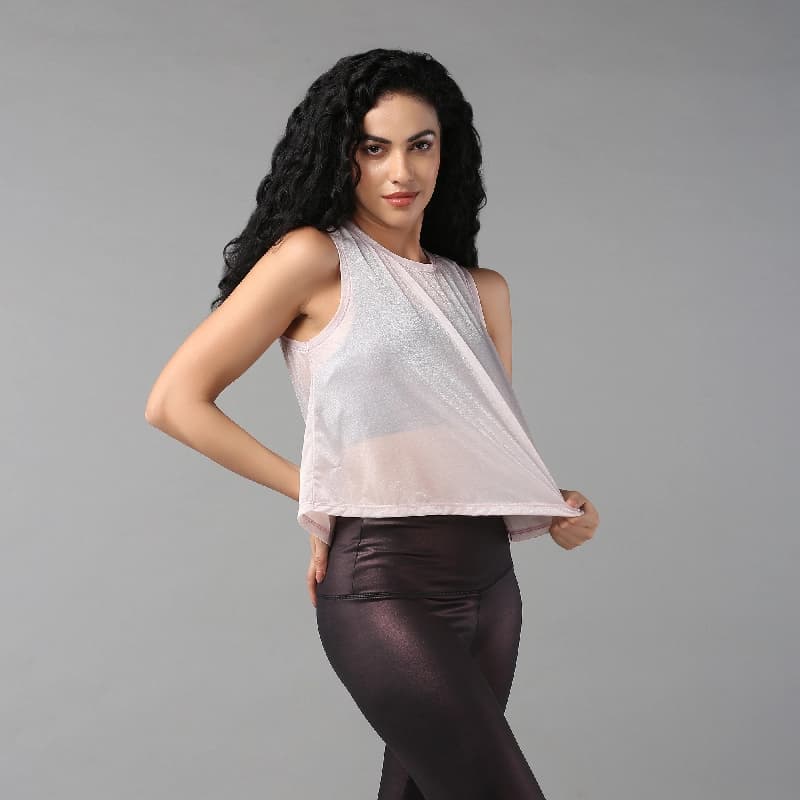 Women's Powder Pink Sport Sleeveless Sheer Top