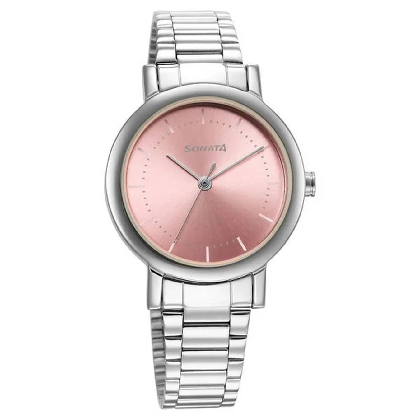 Women's Pink Essentials Quartz Analog Dial Silver Stainless Steel Strap Watch