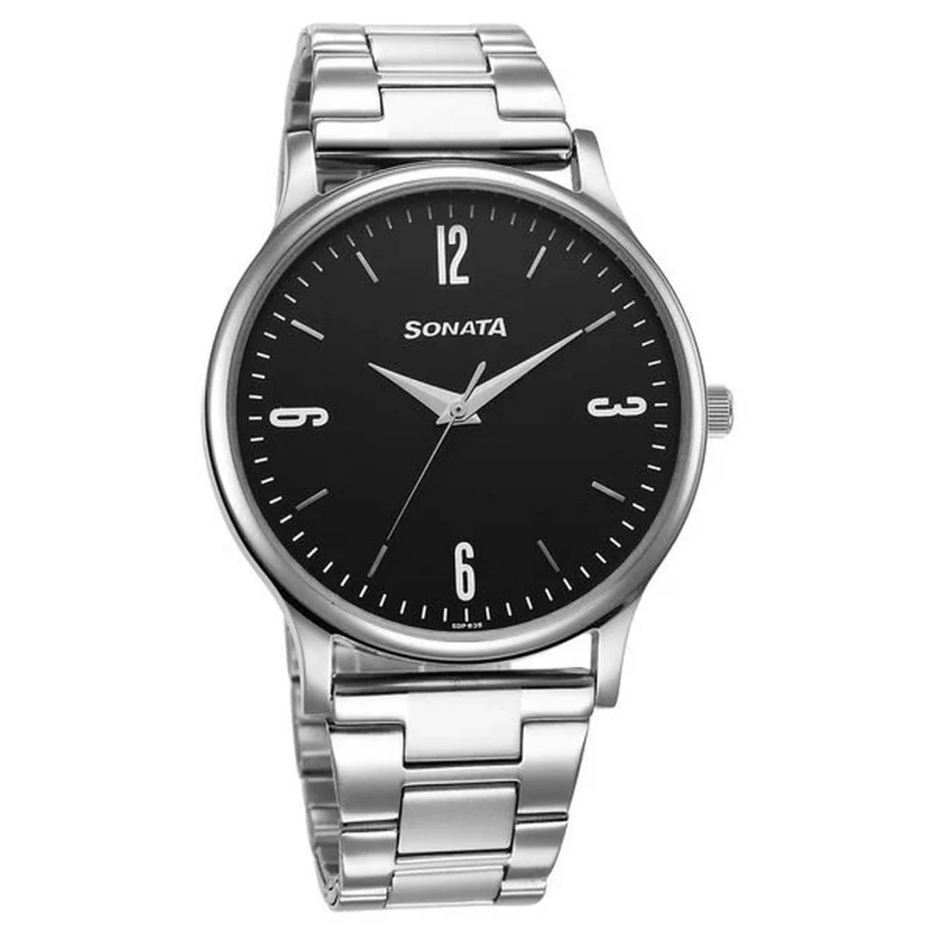 Men's Black Aspire Quartz Analog Dial Silver Stainless Steel Strap Watch