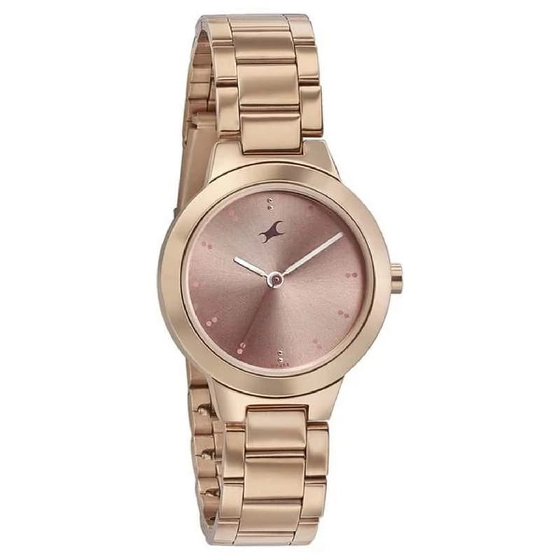 Women's Rose Gold Pulse Quartz Analog Nude Pink Dial Stainless Steel Strap Watch