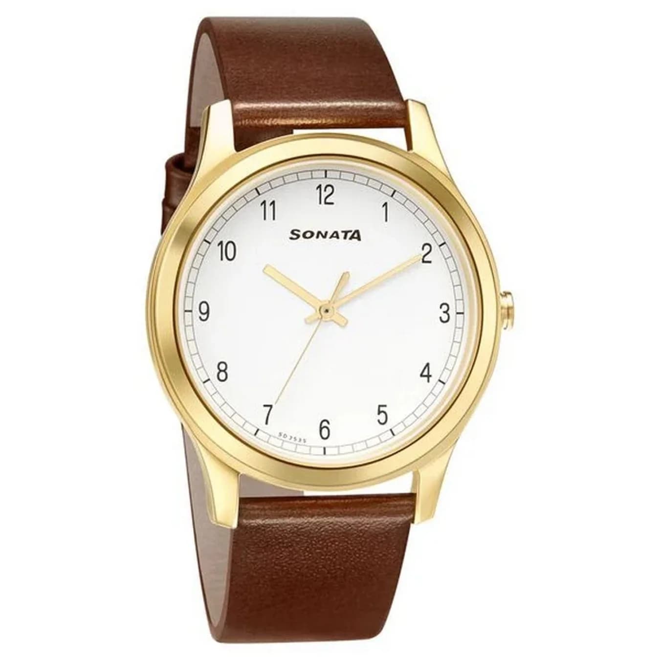 Men's White Quartz Analog Dial Brown Leather Strap Watch