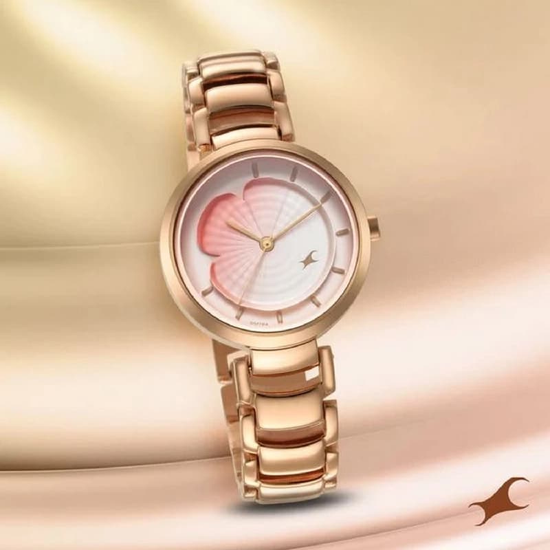 Women's Pink Uptown Retreat Quartz Analog Gradient Dial Rose Gold Metal Strap Watch