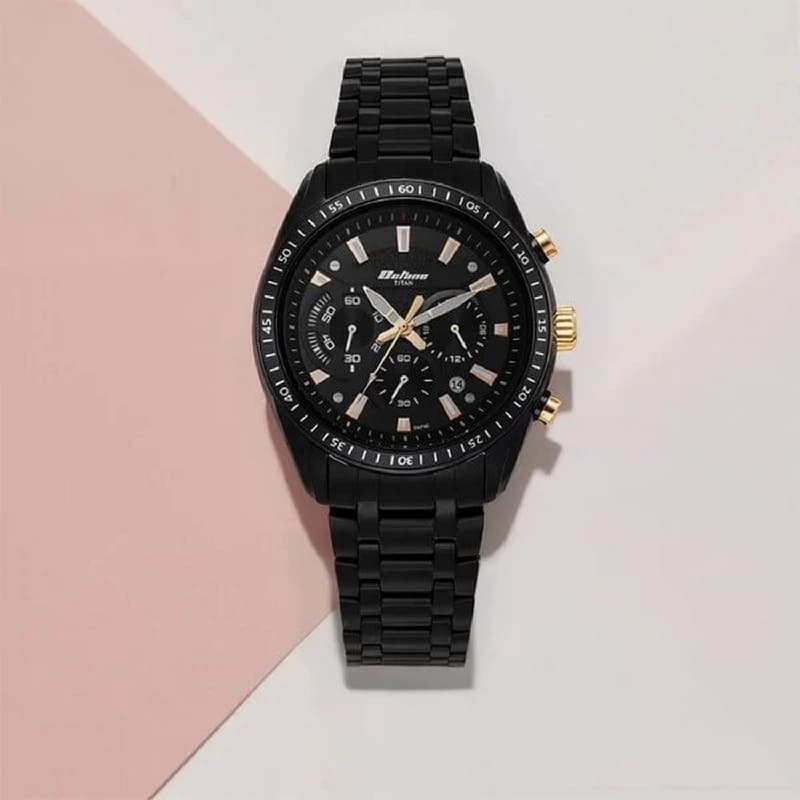 Men's Black Octane Quartz Chronograph Dial Stainless Steel Strap Watch