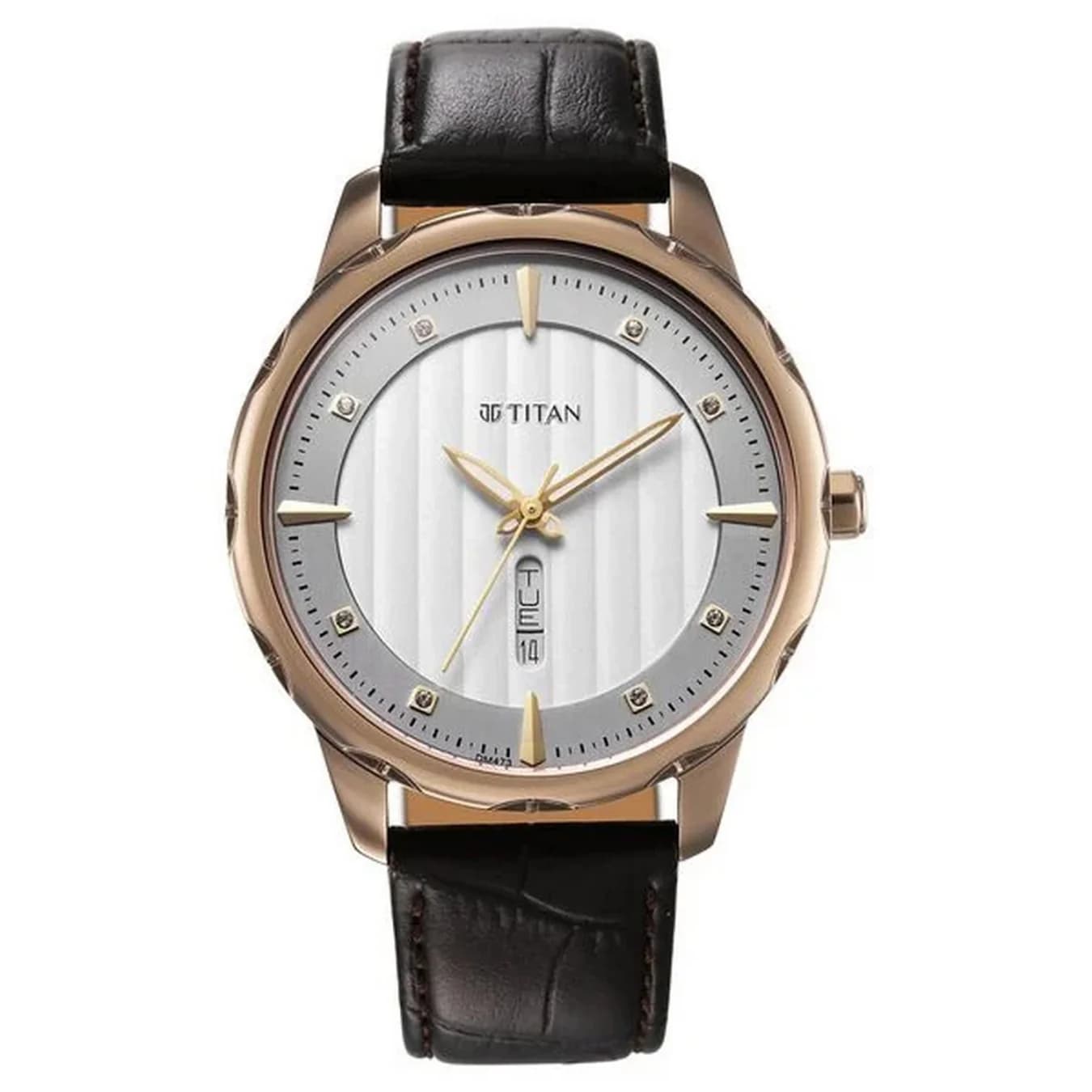 Men's Off White Regalia Opulent Quartz Analog With Day & Date Two Toned Dial Brown Leather Strap Watch