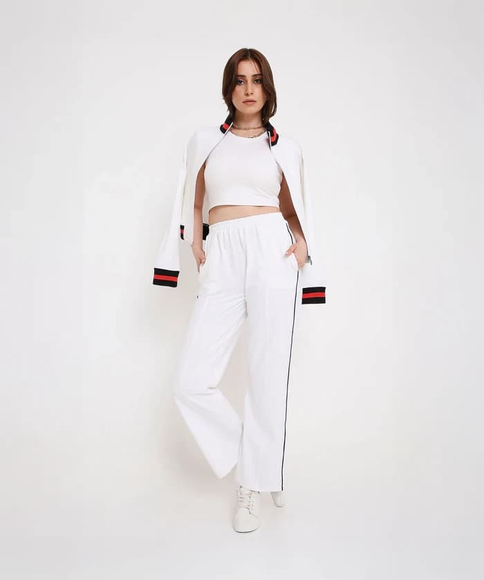 Women's Two Piece Bold Contrast Off-White Tracksuit