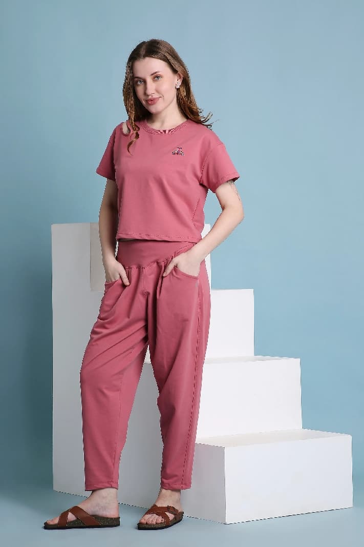Women's Pink Casual Co-ords Set