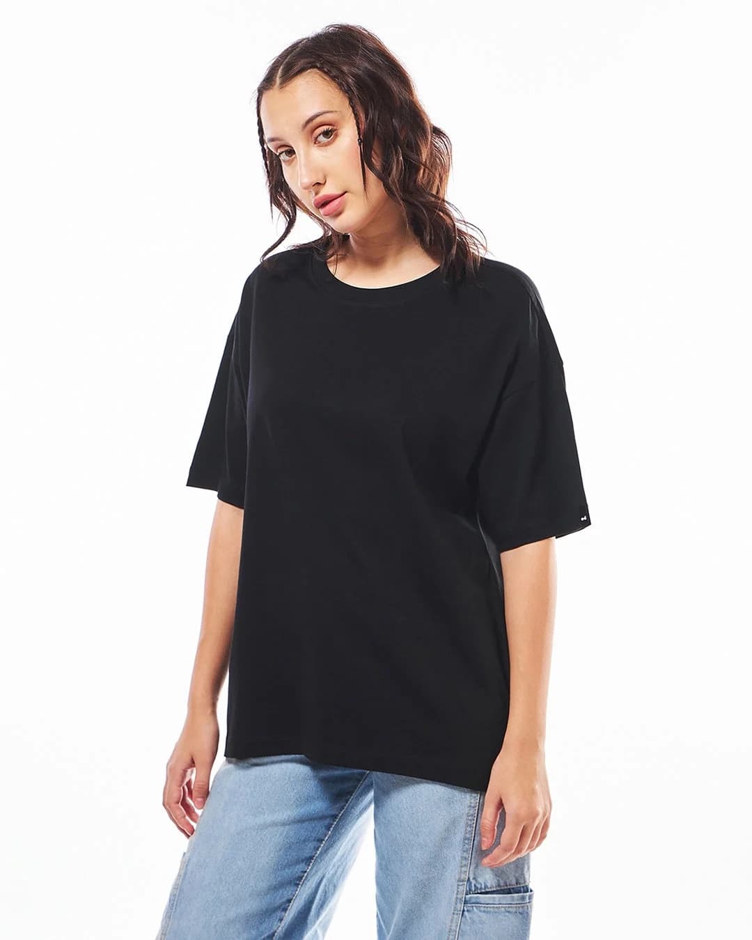 Women's Black Casual Solid Oversized Fit Tshirt