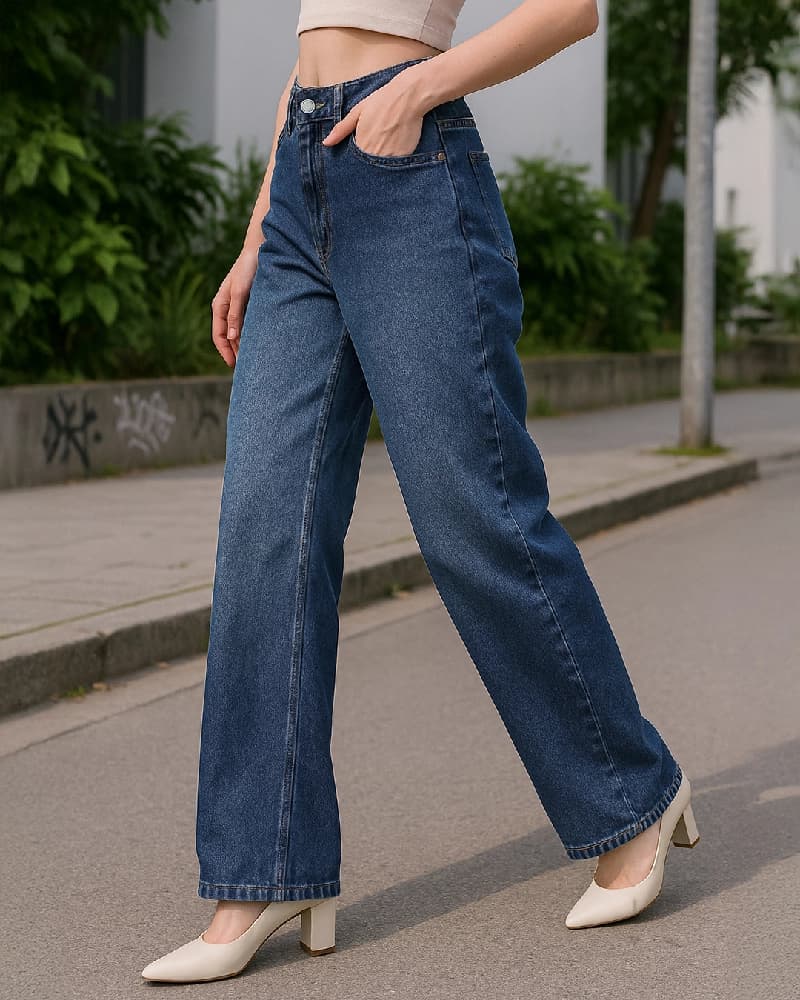 Women's Blue Casual Solid Straight Fit Jeans