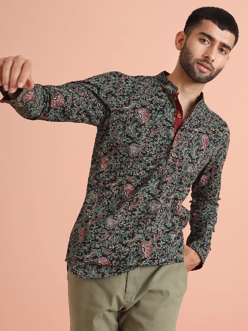 Men's Black Festive Printed Regular Fit Kurta