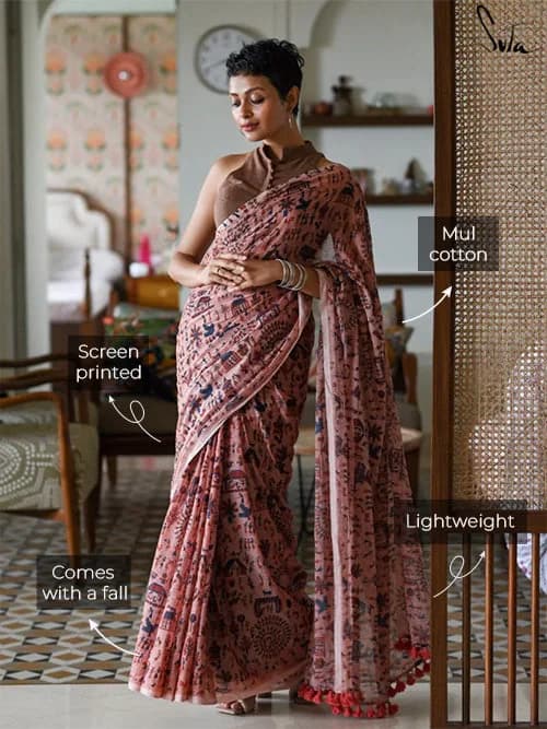Women's Orange Casual Printed Regular Fit Saree