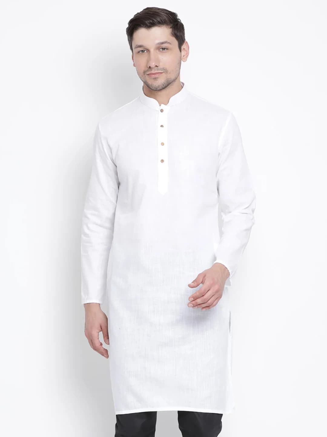 Men's White Festive Solid Cotton Kurta