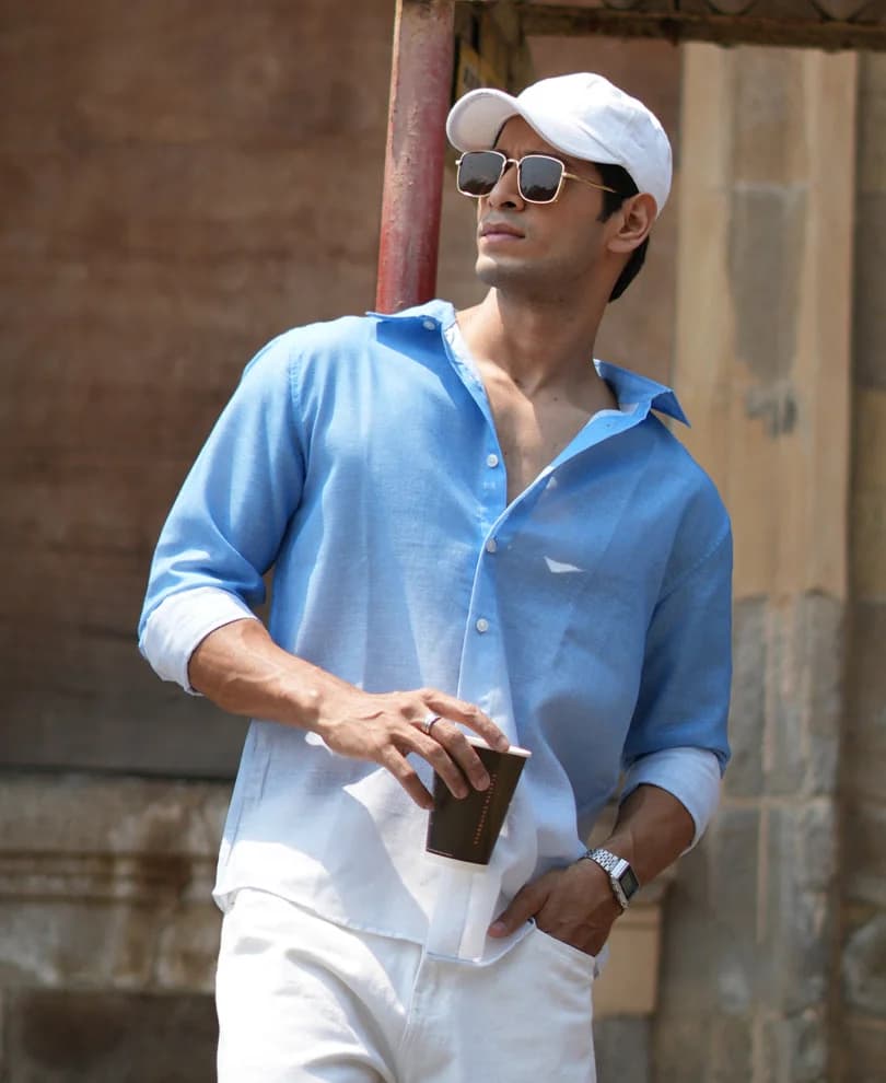 Men's Blue Casual Solid Regular Fit Cotton Shirt