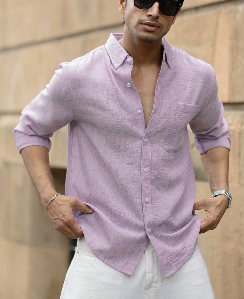Men's Purple Casual Solid Regular Fit Shirt