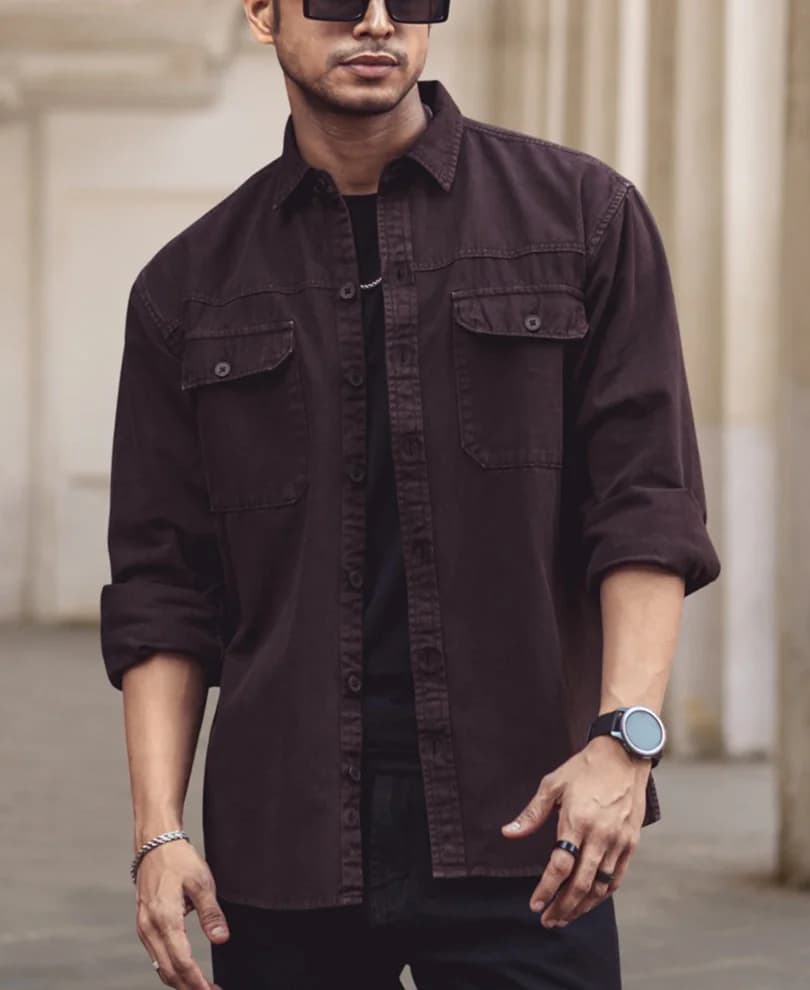 Men's Brown Casual Solid Regular Fit Cotton Shirt