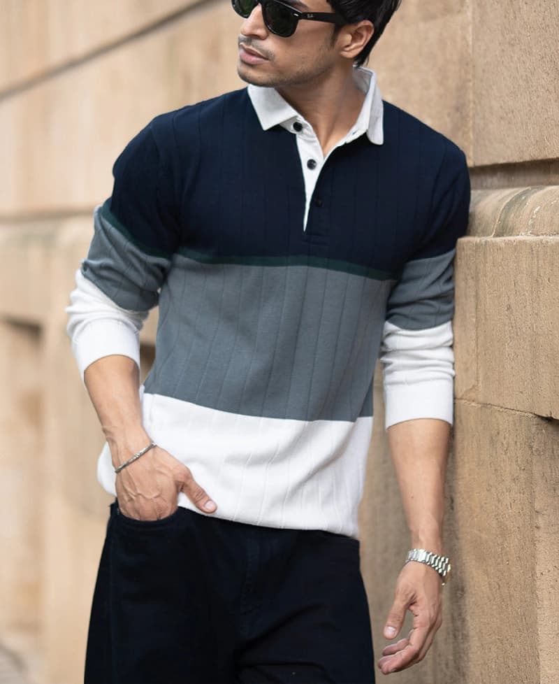 Men's Navy Casual Solid Regular Fit Polo Tshirt