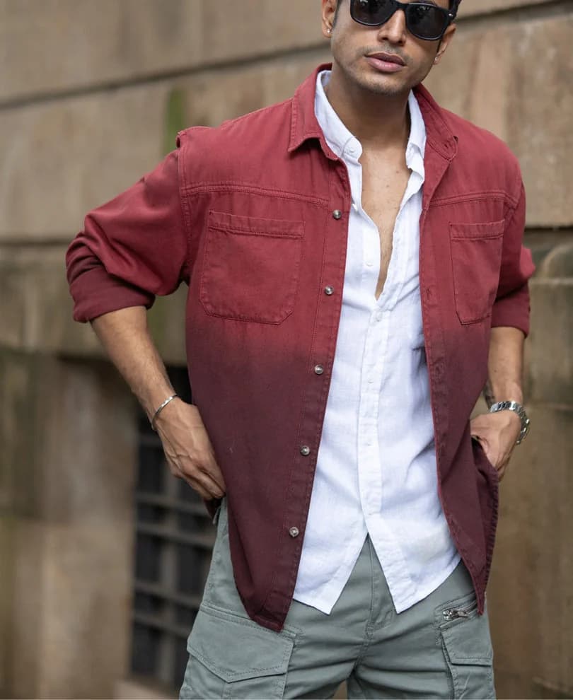 Men's Red Casual Printed Regular Fit Cotton Shirt