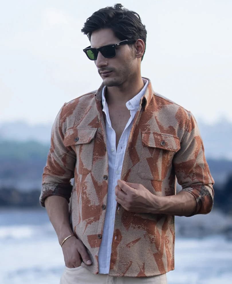 Men's Orange Casual Printed Regular Fit Shirt