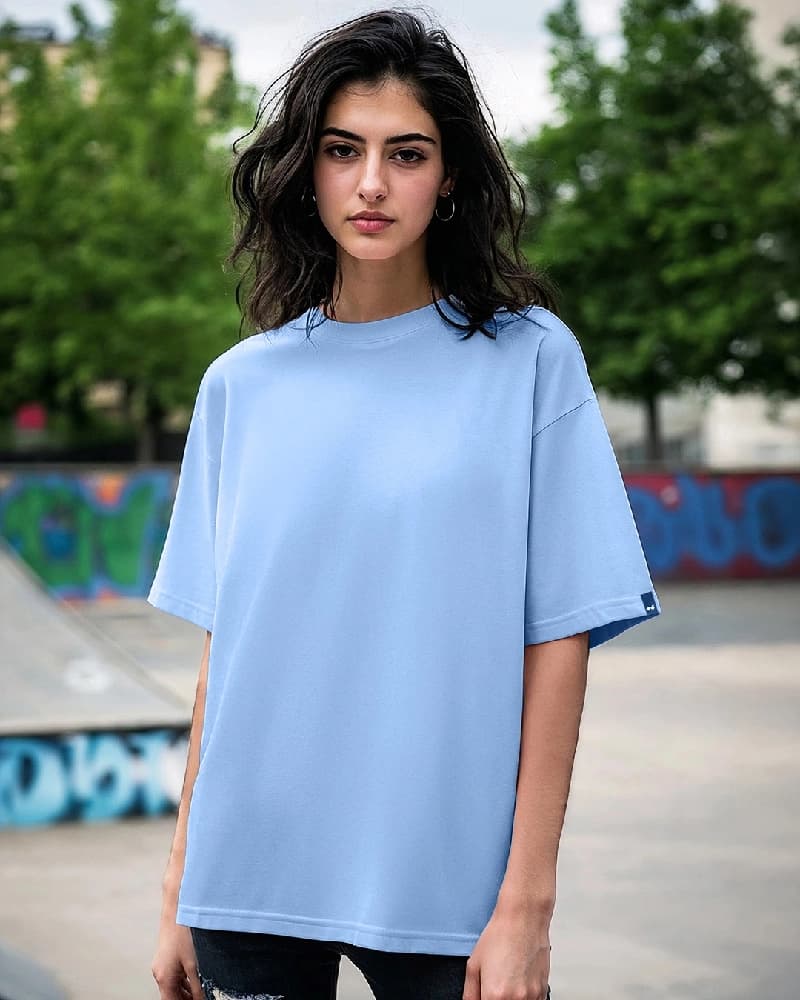 Women's Blue Casual Solid Oversized Fit Tshirt