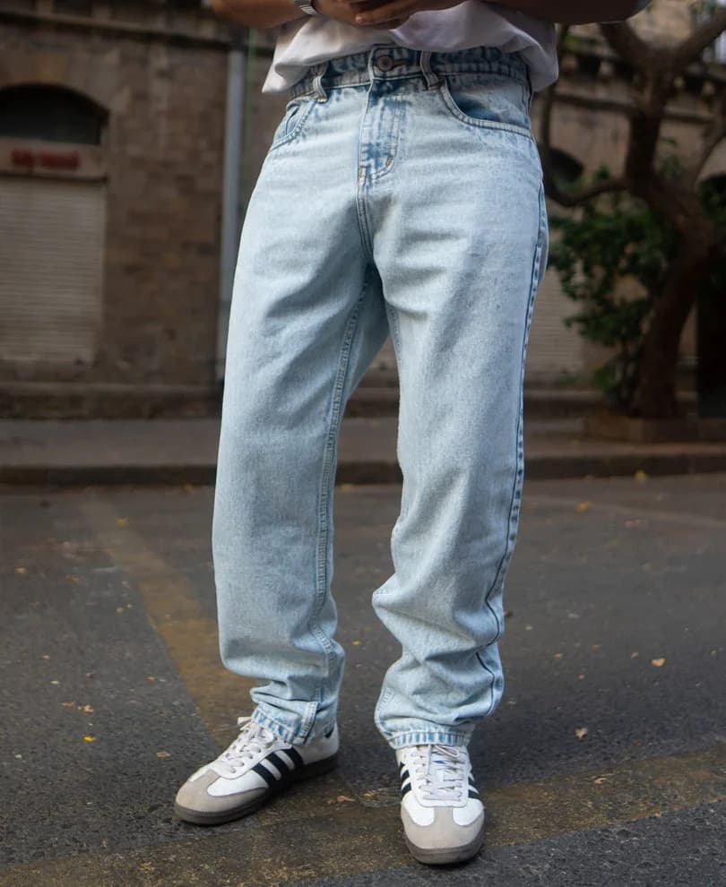 Men's Blue Casual Solid Baggy Fit Jeans