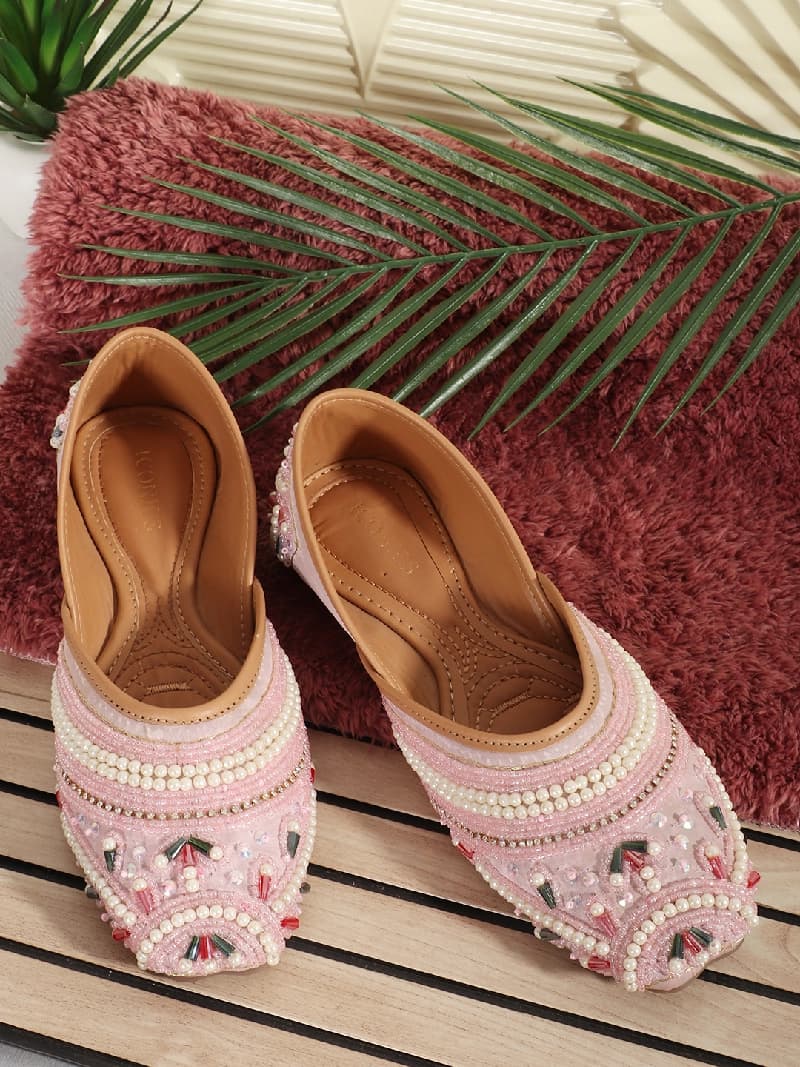 Women's Pink Ethnic Slip-On Casual Mojaris Shoes