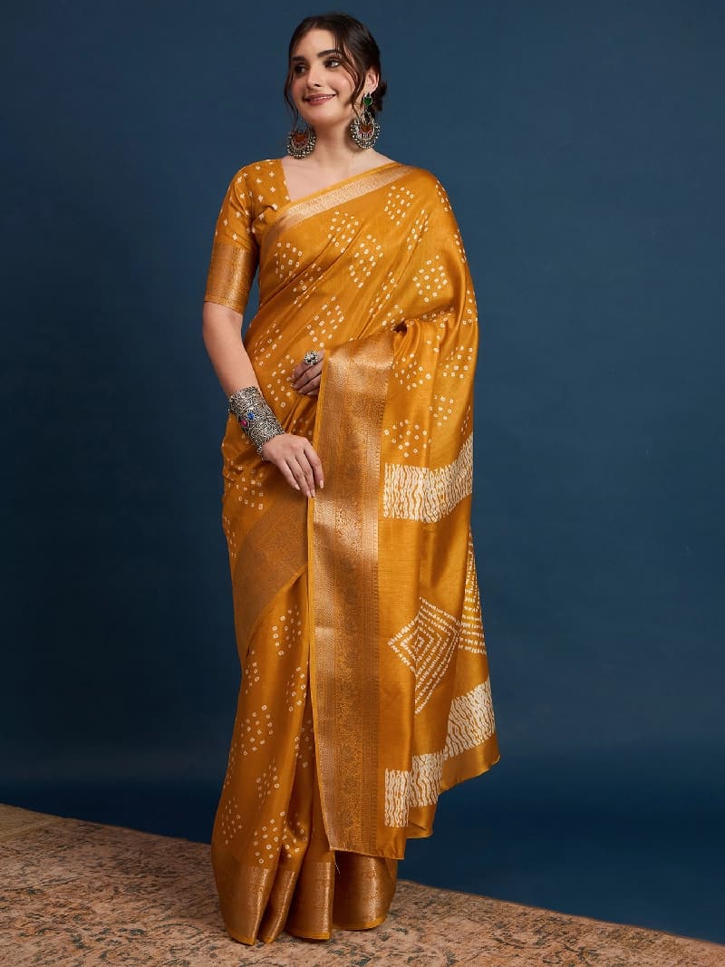 Women's Yellow Festive Regular Fit Saree