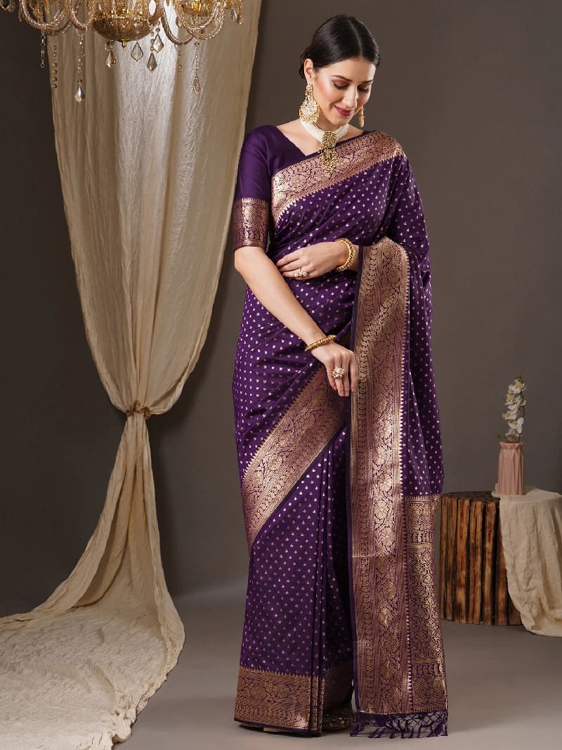 Women's Purple Festive Regular Fit Saree