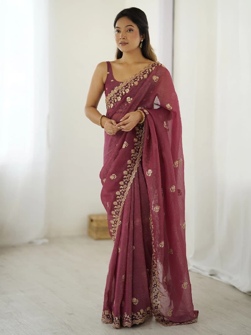 Women's Purple Festive Regular Fit Saree