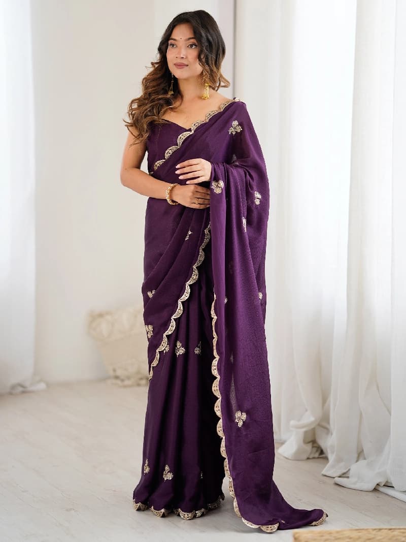 Women's Purple Festive Regular Fit Saree