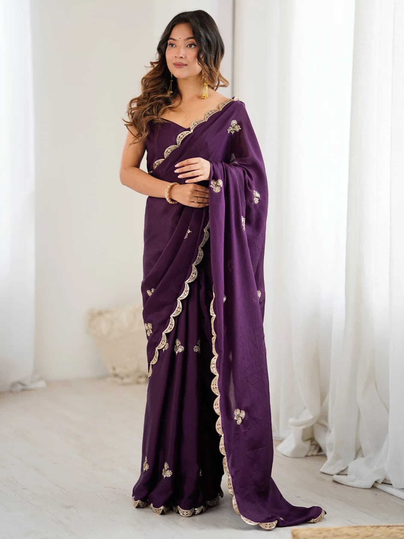 Women's Purple Festive Regular Fit Saree