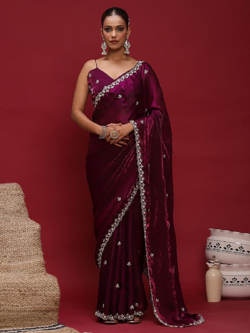 Women's Purple Festive Regular Fit Saree