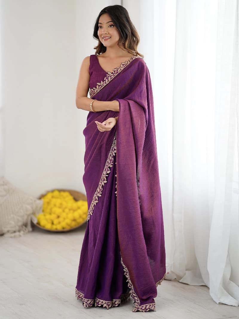 Women's Purple Festive Regular Fit Saree