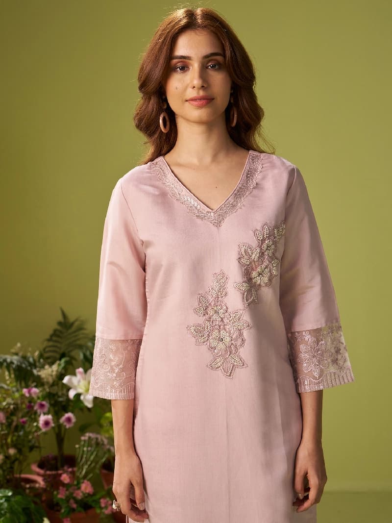 Women's Pink Festive Kurta Set