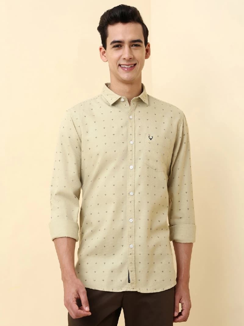 Men's Beige Casual Printed Regular Fit Shirt