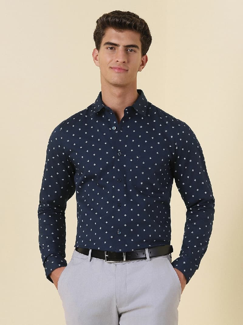 Men's Navy Formal Printed Regular Fit Shirt