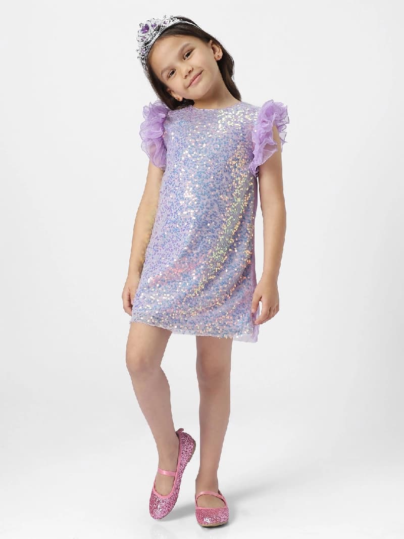 Girls Purple Casual A-line Half Sleeves Dress