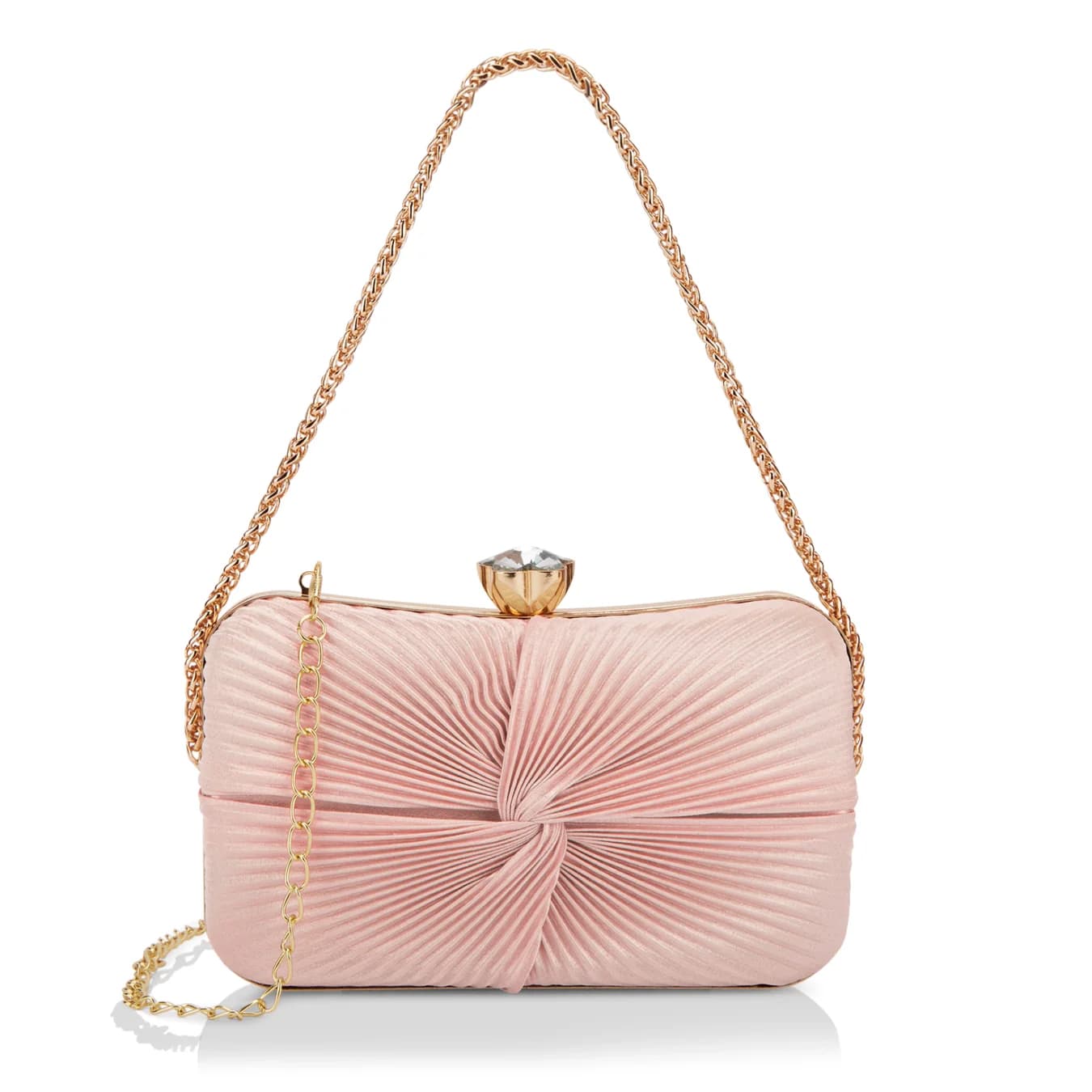 Women's Rose Pink Synthetic Leather Ruby Knot Framed Clutch