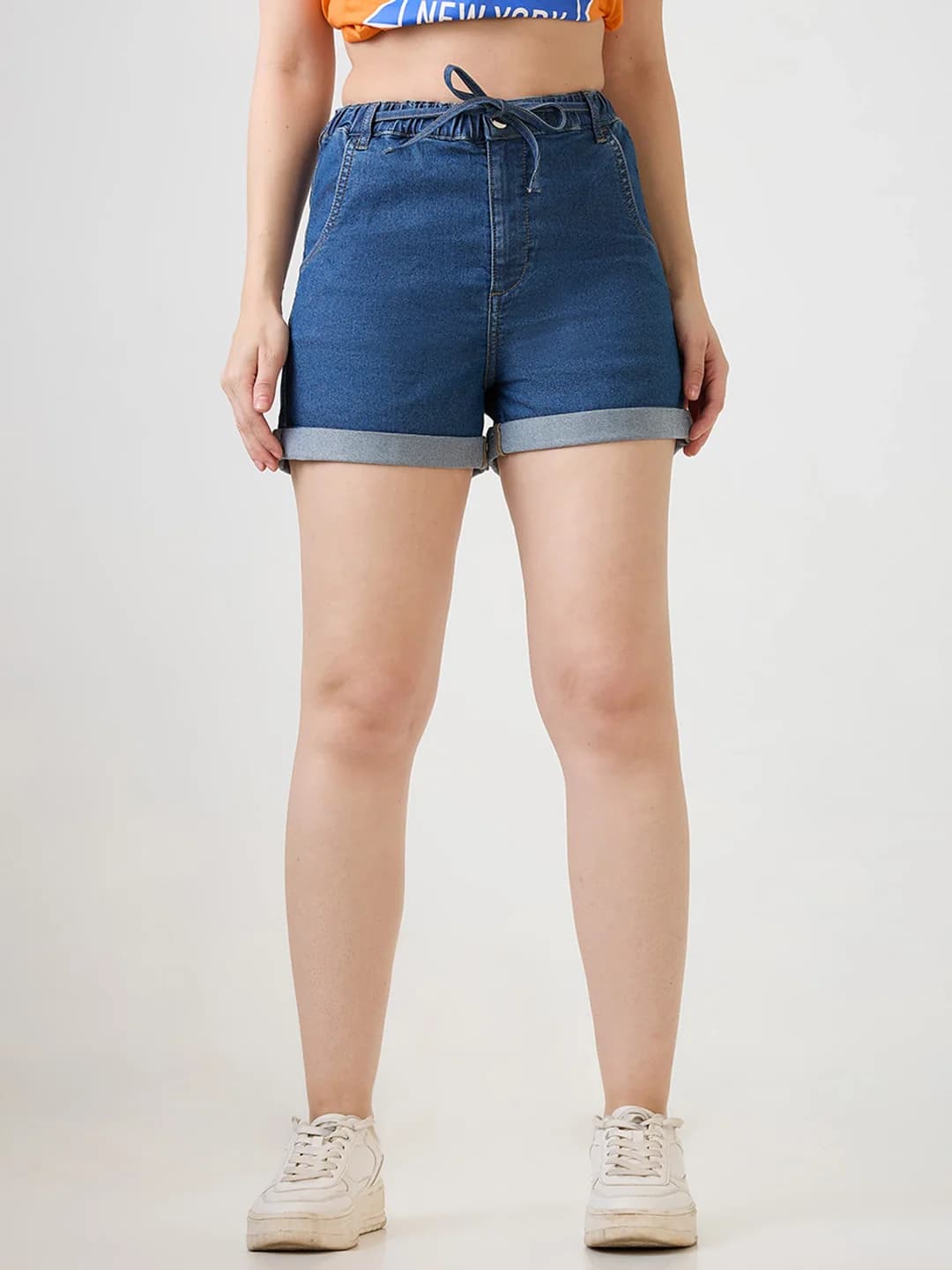 Women's Blue Casual Solid Slim Fit Short