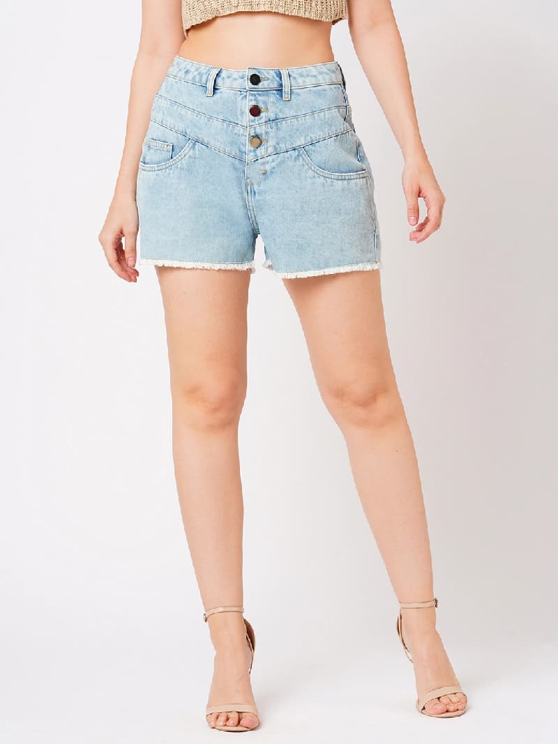 Women's Blue Casual Solid Slim Fit Short