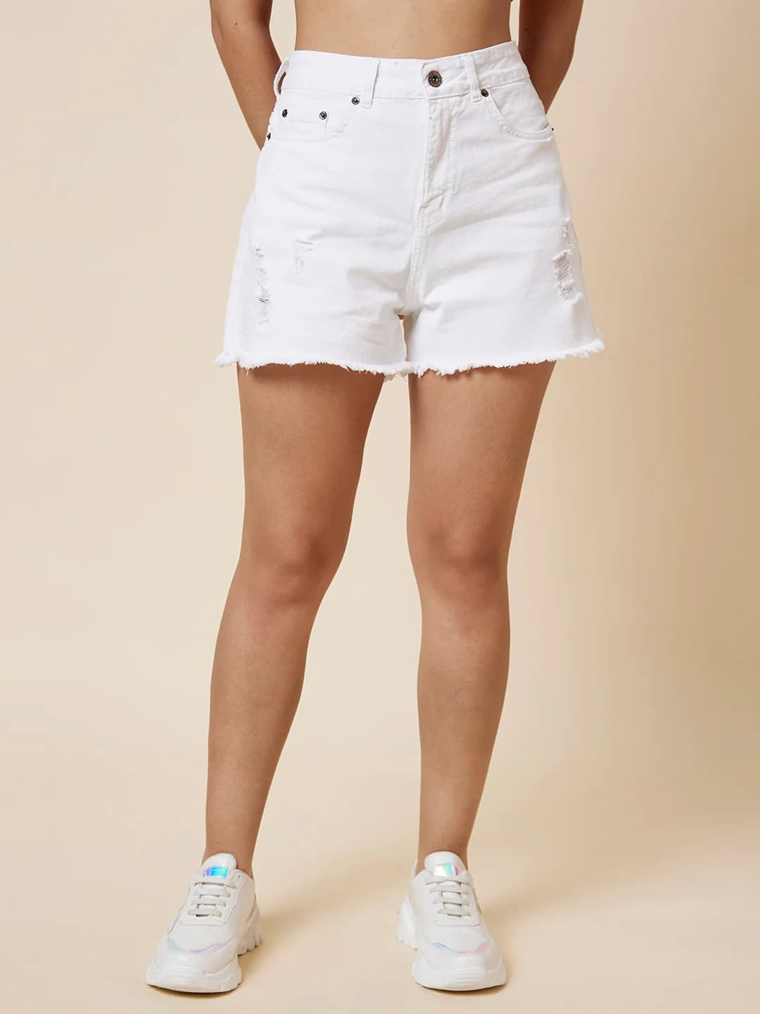 Women's White Casual Solid Regular Fit Short