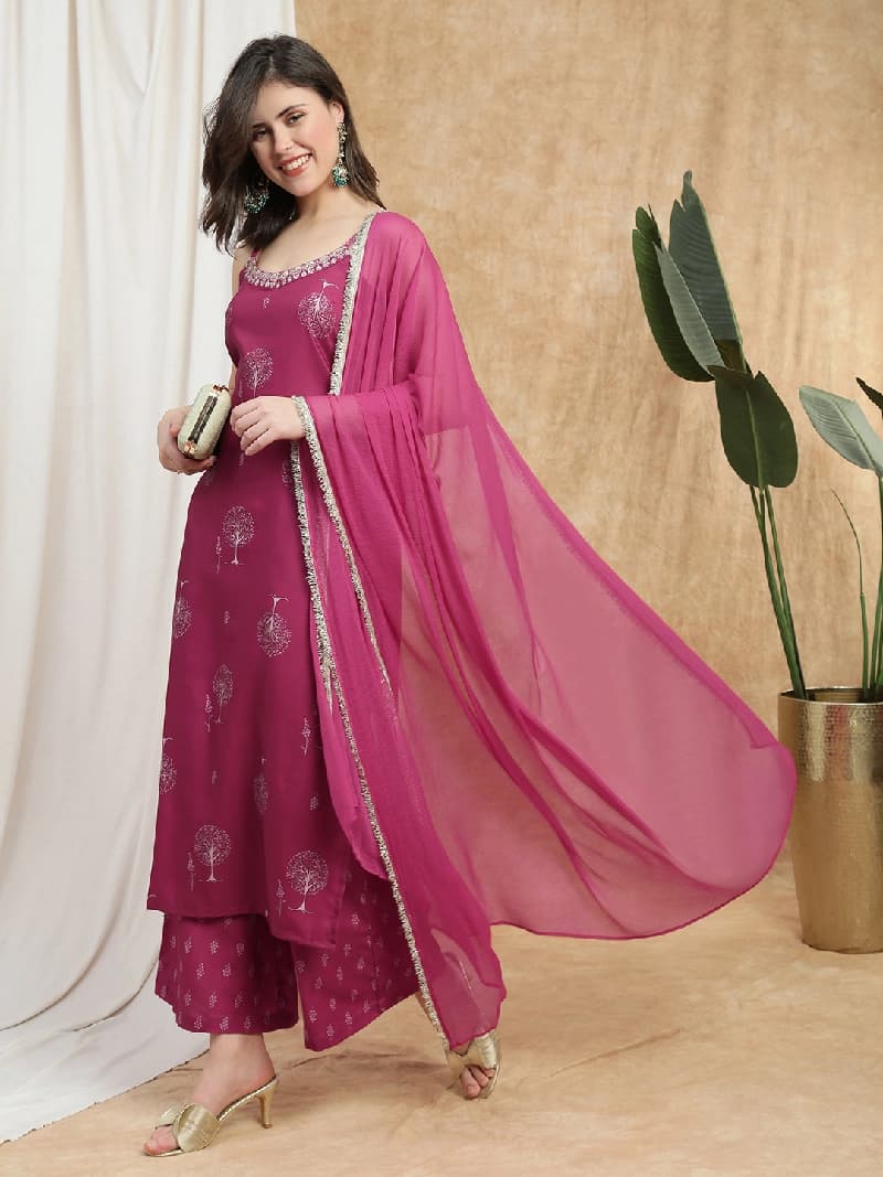 Women's Pink Casual Kurta Set