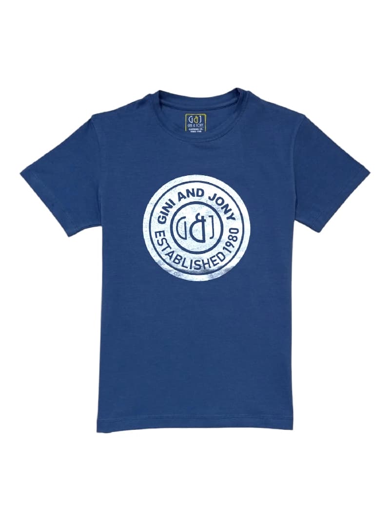Boys Blue Casual Typography Half Sleeves Tshirt