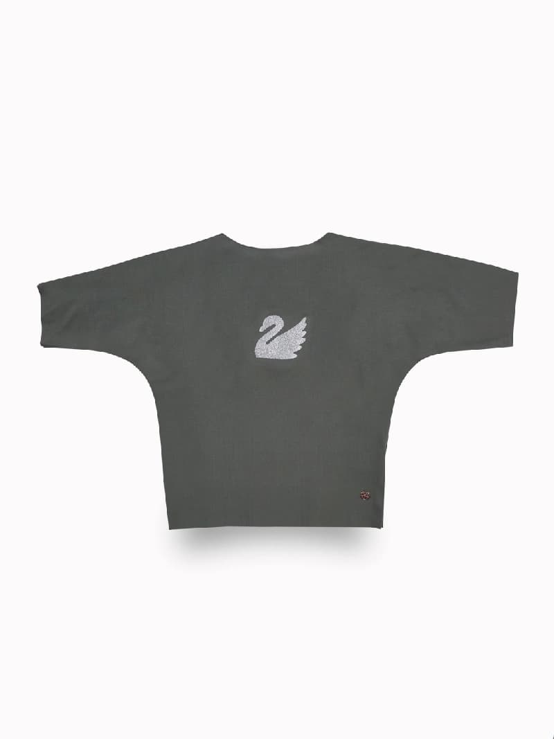 Girls Grey Casual Printed Half Sleeves Cropped Top