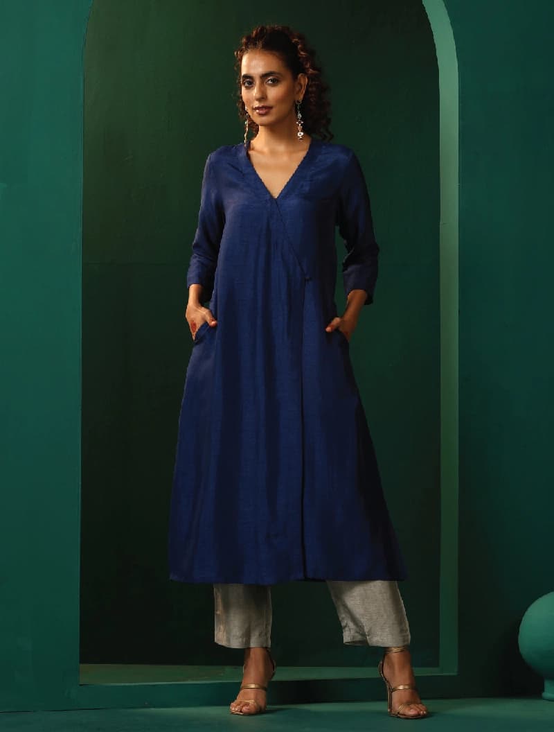 Women's Blue Casual Regular Fit Kurta Set