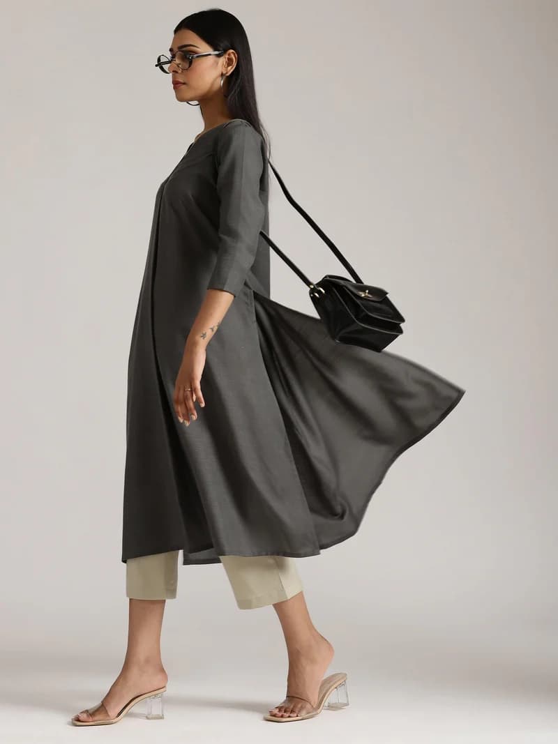 Women's Grey Casual Kurta Set