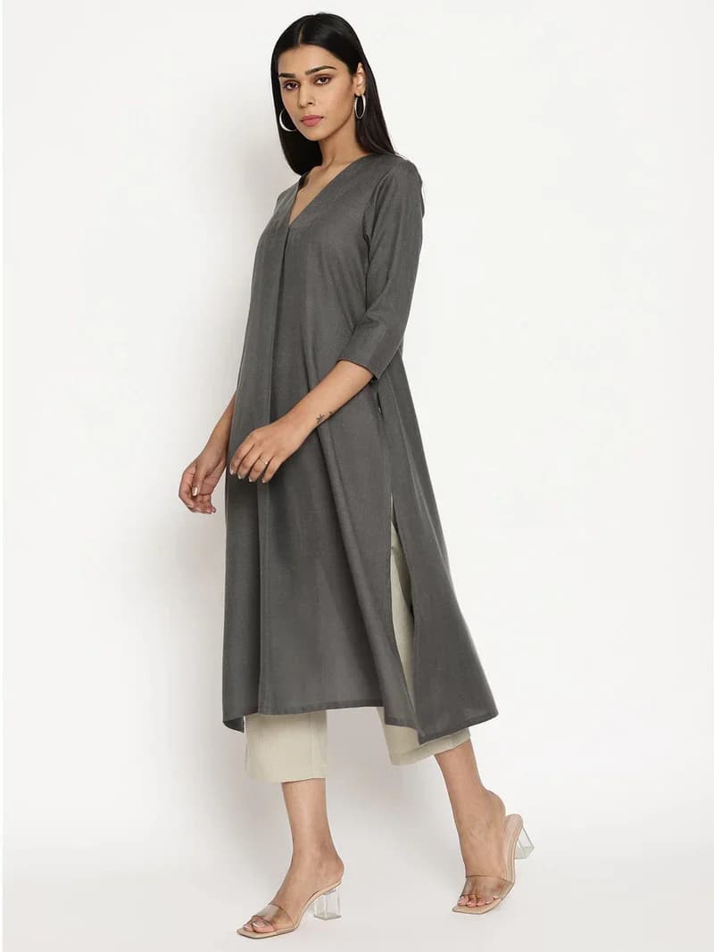 Women's Grey Casual Kurta Set