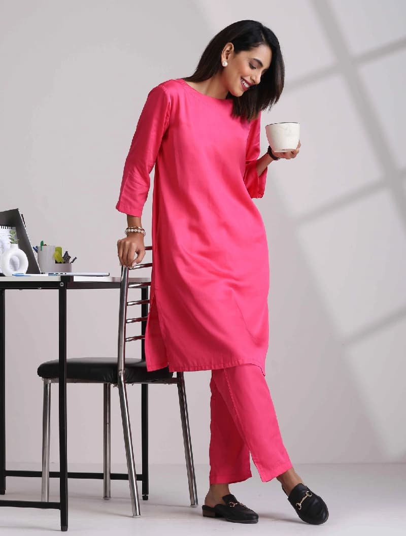 Women's Pink Casual Regular Fit Co-ords Set